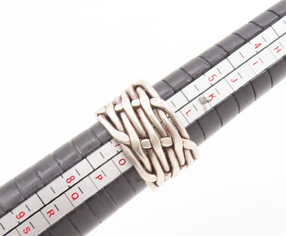 925 Sterling Silver Vintage Ring Solid Trellis Stack Rope Effect  Sz 7  RG28794
