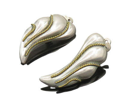 MEXICO 925 Silver  Vintage Two Tone Rope Twist Non Pierce Earrings  EG9305