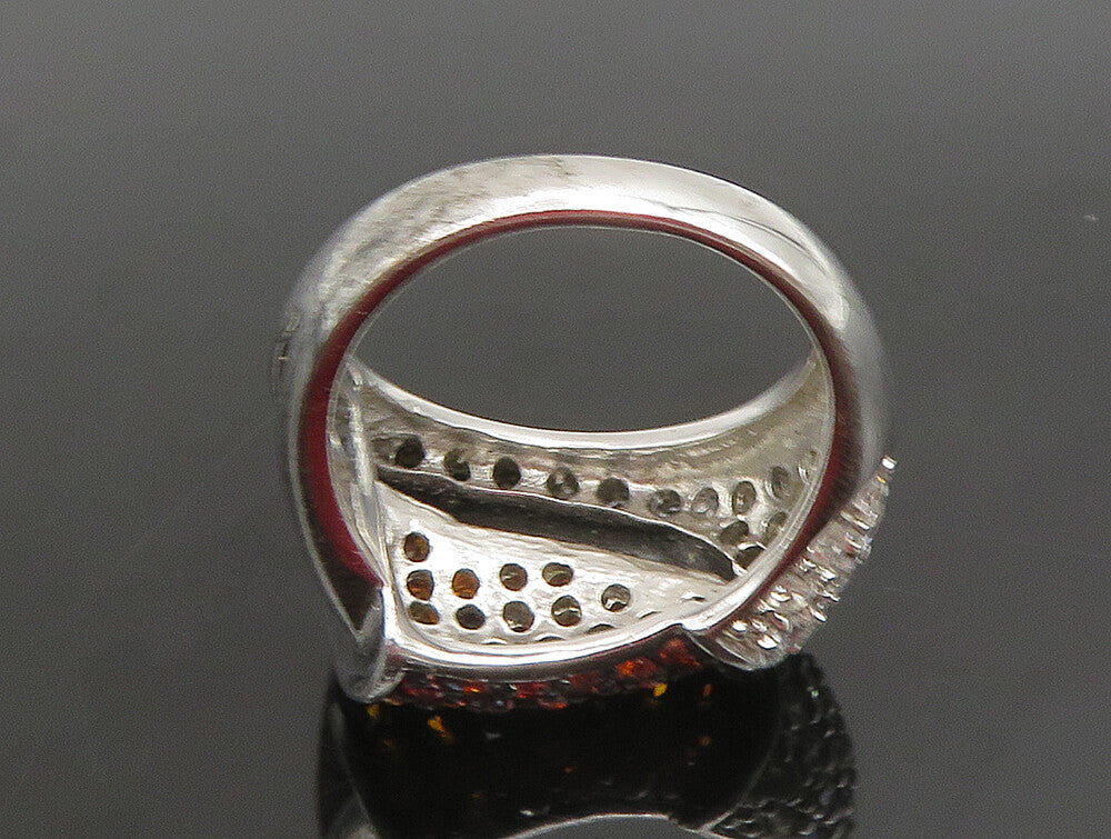 925 Silver  Vintage Bold White & Orange Cubic Zirconia Ring Sz 8  RG25303
