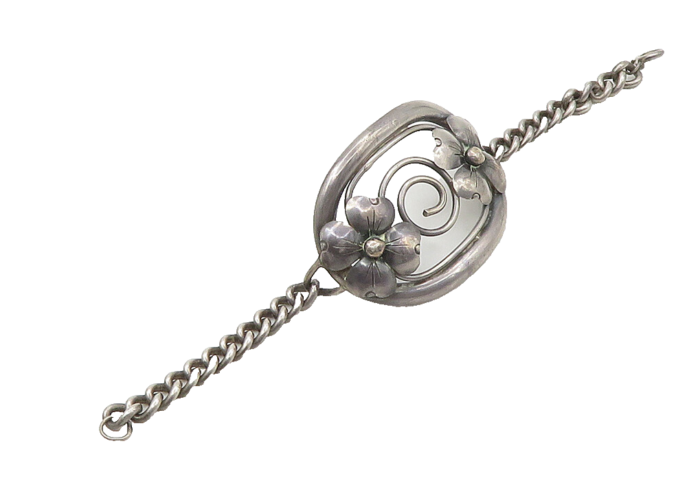925 Sterling Silver  Vintage Antique Floral Open Spiral Chain Bracelet  BT8521