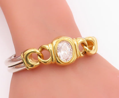 925 Sterling Silver Vintage Bracelet CZ Two Tone Interlocking Bangle BT11510