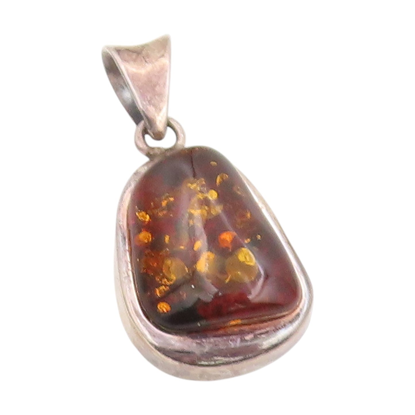 925 Sterling Silver Vintage Pendant POLAND Cabochon Amber Teardrop Charm PT25305