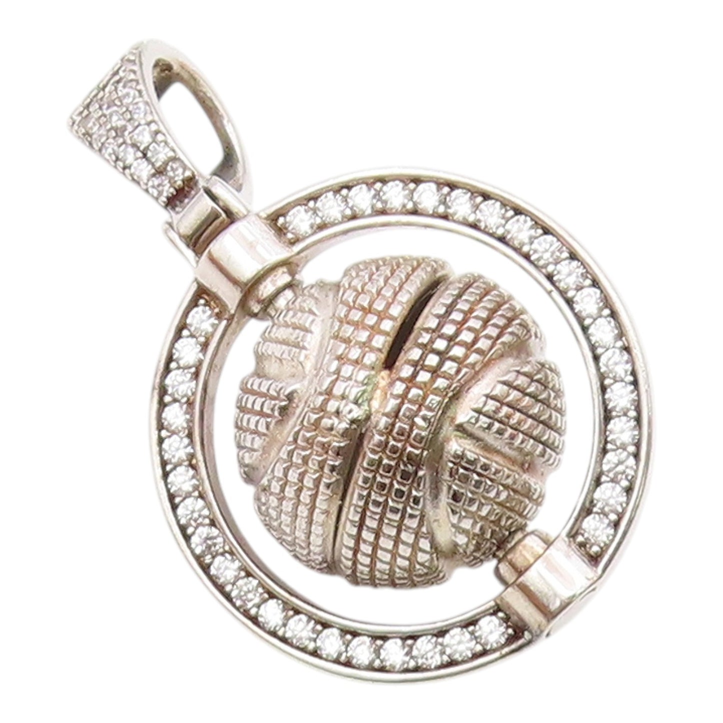 925 Sterling Silver  Vintage Cubic Zirconia Sphere Pendant (SPINS)  PT16615