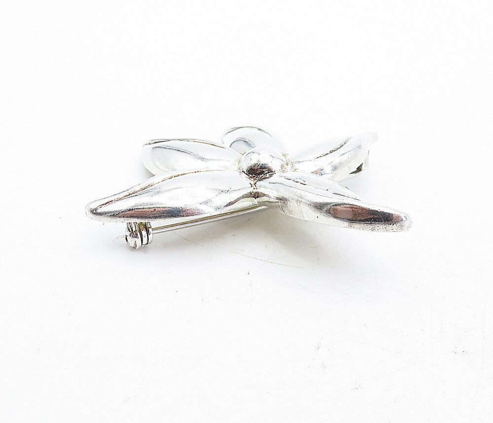 925 Sterling Silver  Vintage Shiny Polished Flower Motif Brooch Pin  BP1859