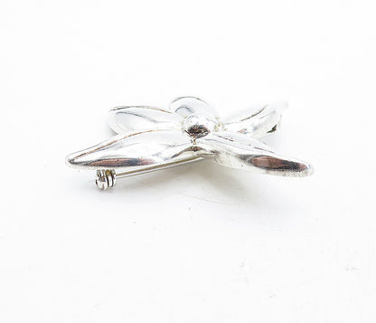 925 Sterling Silver  Vintage Shiny Polished Flower Motif Brooch Pin  BP1859