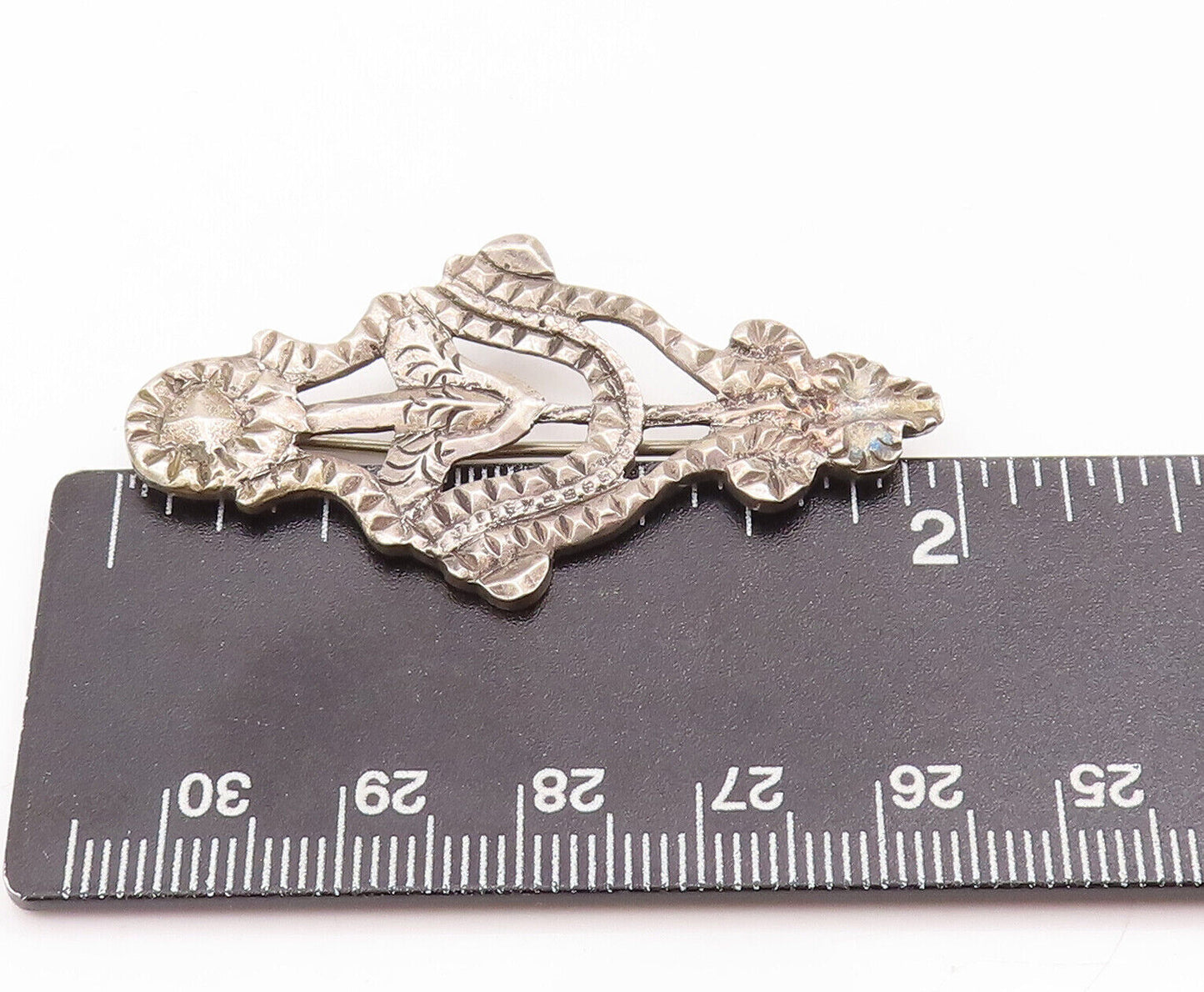925 Sterling Silver Vintage Brooch Pin Dented Carved Trible Design  BP10937