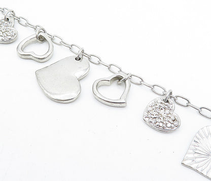 925 Sterling Silver  Vintage Topaz Love Heart Charmed Chain Bracelet  BT1496