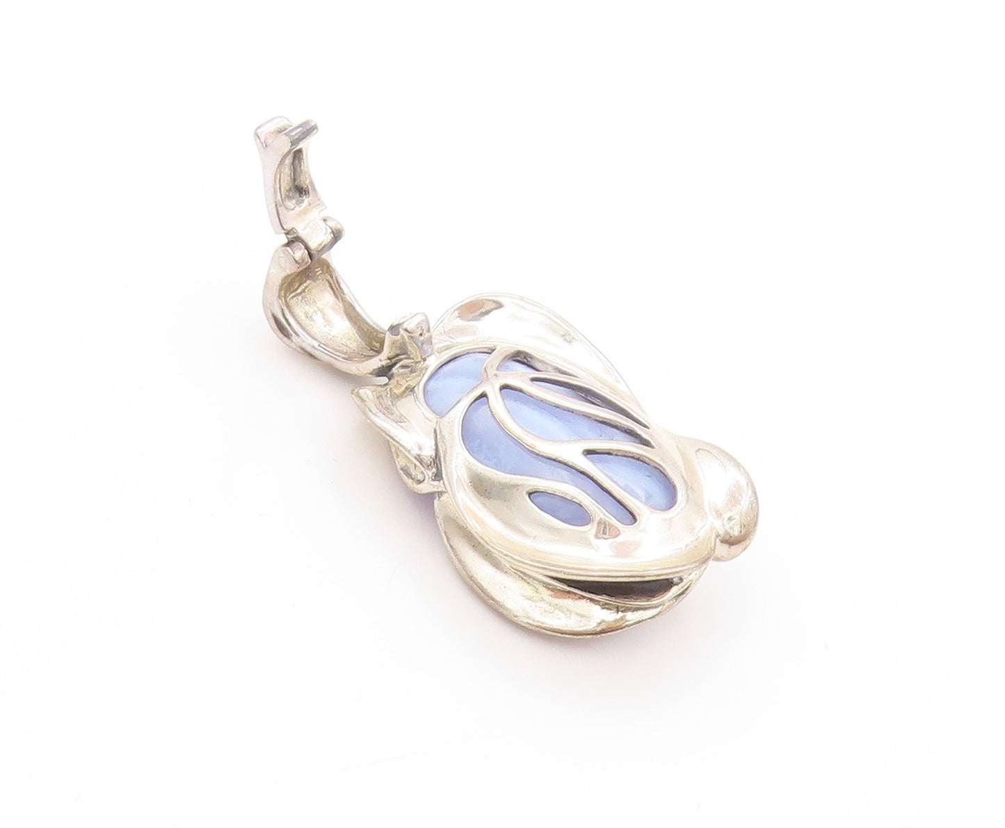 925 Sterling Silver Vintage Pendant CAROLYN POLLACK Floral Laced Agate  PT24197