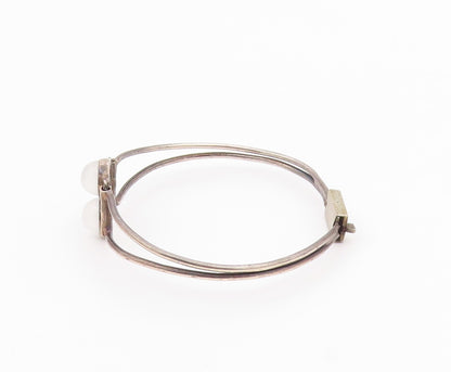 925 Silver  Vintage Double Cabochon Cat's Eye Split Bangle Bracelet  BT9608