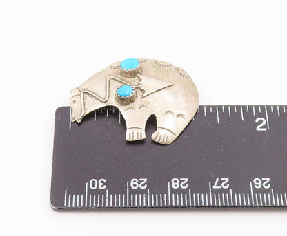 925 Sterling Silver Vintage Brooch Pin JEFF LARGO NAVAJO Turquoise Bear  BP12628