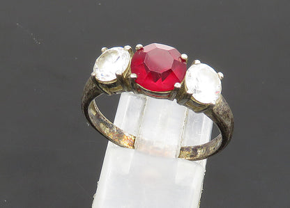 925 Silver  Vintage Pink Topaz & Cubic Zirconia Band Ring Sz 10  RG20627
