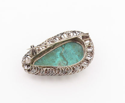 ISRAEL 925 Silver  Vintage Cabochon Cut Eilat Stone Twist Brooch Pin  BP7329