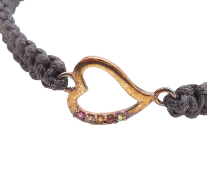 Gold Over 925 Silver  Gemstones Heart Adjustable Friendship Bracelet  BT1017