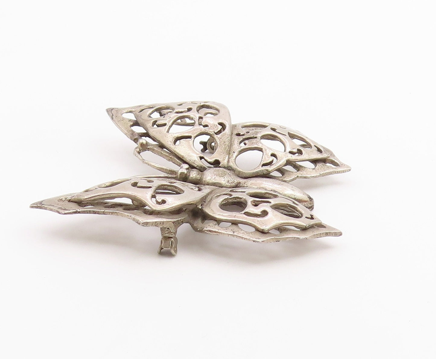 925 Sterling Silver  Vintage Antique Heavy Butterfly Motif Brooch Pin  BP8660
