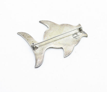 MEXICO 925 Sterling Silver  Vintage Dark Tone Swimming Fish Brooch Pin  BP2748