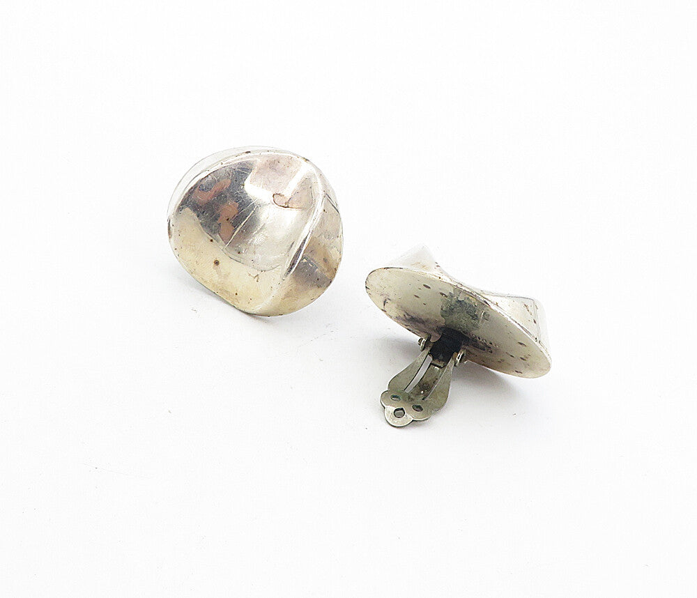MEXICO 925 Sterling Silver  Vintage Concave Round Non Pierce Earrings  EG4334