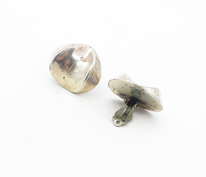 MEXICO 925 Sterling Silver  Vintage Concave Round Non Pierce Earrings  EG4334