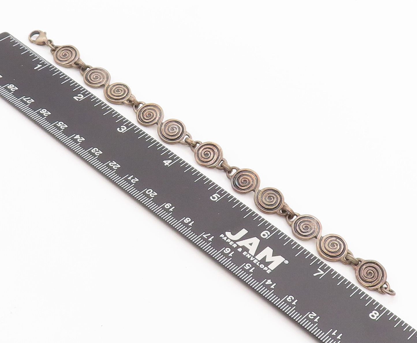 925 Sterling Silver Vintage Bracelet Solid Etched Spiral Linked Coils  BT10282