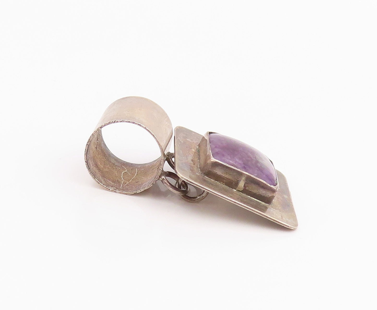 925 Sterling Silver Vintage Pendant Genuine Charoite Geometric Charm  PT26026