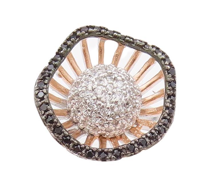 925 Sterling Silver Vintage Ring Onyx & CZ Beaded Designer Flower  Sz 6  RG28529