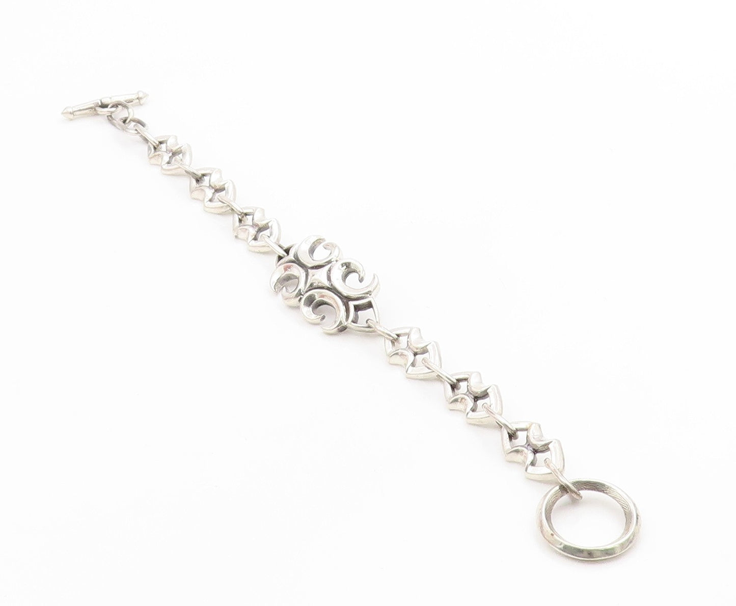 925 Sterling Silver Vintage Bracelet Intricate Gothic Scrollwork Link  BT11676