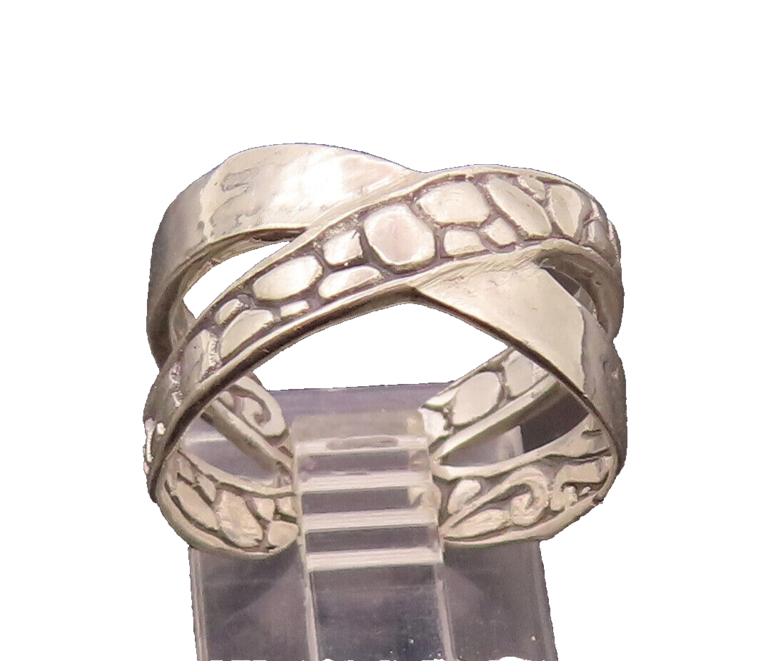 SARDA 925 Silver  Vintage Reptile Skin Cross Adjustable Ring Sz 8.5  RG26596