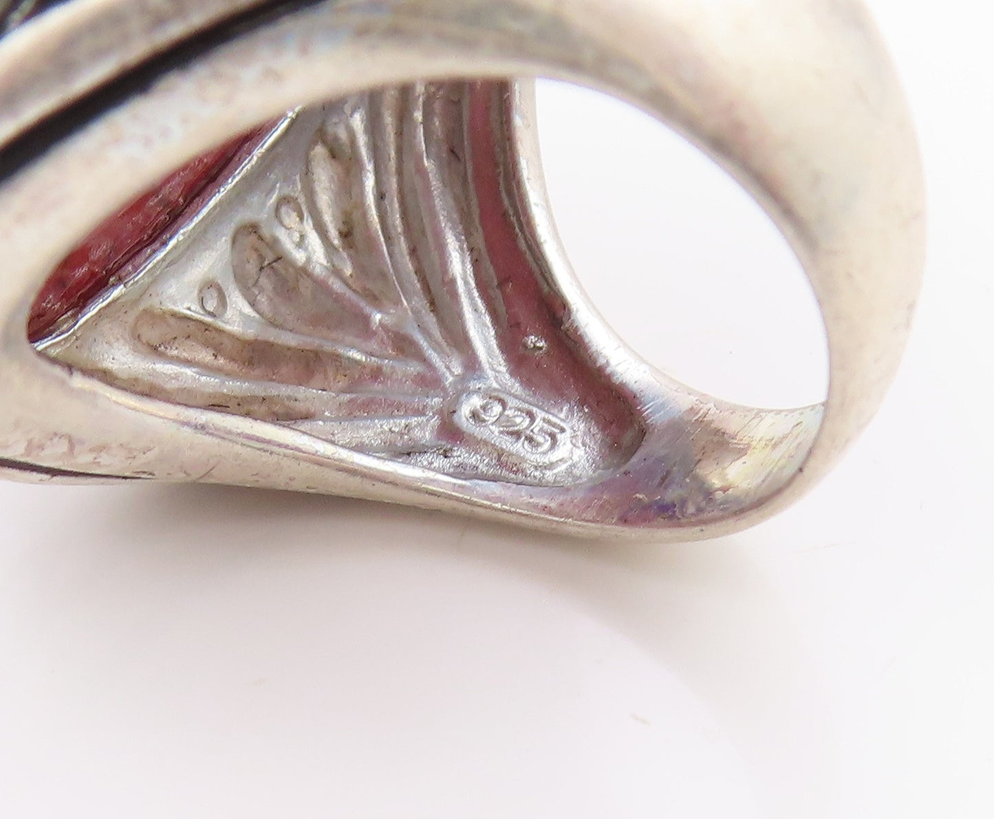 925 Sterling Silver Vintage Ring Cabochon Gemstone Etched Design  Sz 6  RG33439