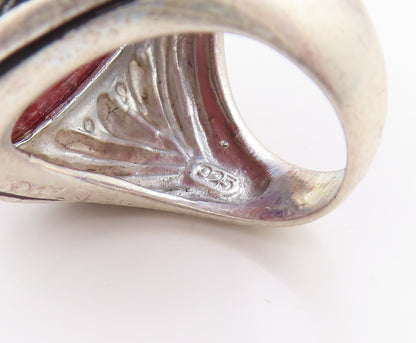 925 Sterling Silver Vintage Ring Cabochon Gemstone Etched Design  Sz 6  RG33439