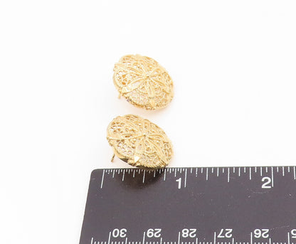 925 Sterling Silver Vintage Earrings Gold Plated Intricate Floral Studs  EG13966