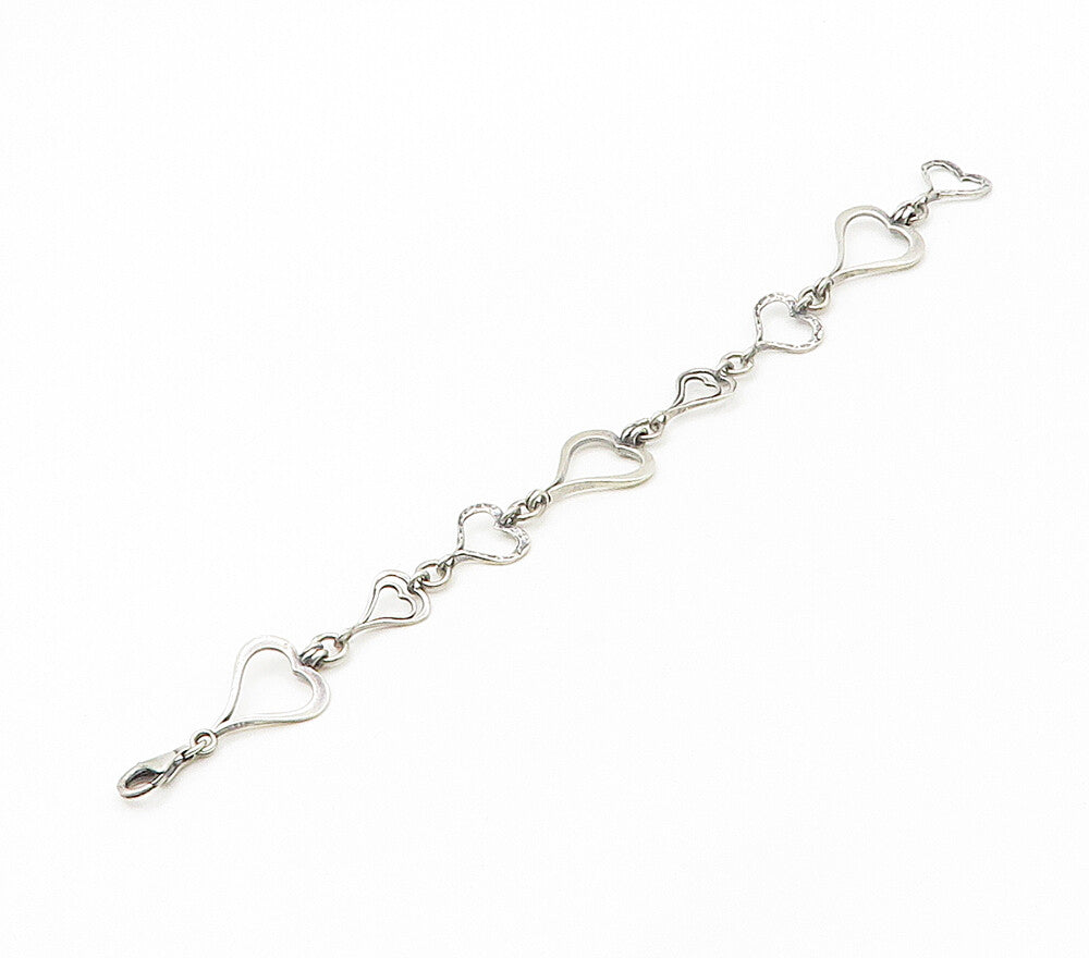 ISRAEL 925 Sterling Silver  Vintage Open Love Hearts Chain Bracelet  BT6619