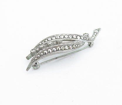 925 Sterling Silver  Vintage Sparkling Floral Leaf Design Brooch Pin  BP1602