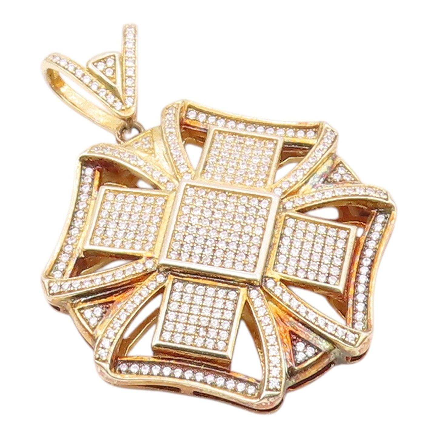 925 Sterling Silver  Vintage Cubic Zirconia Gold Plated Floral Pendant PT18688