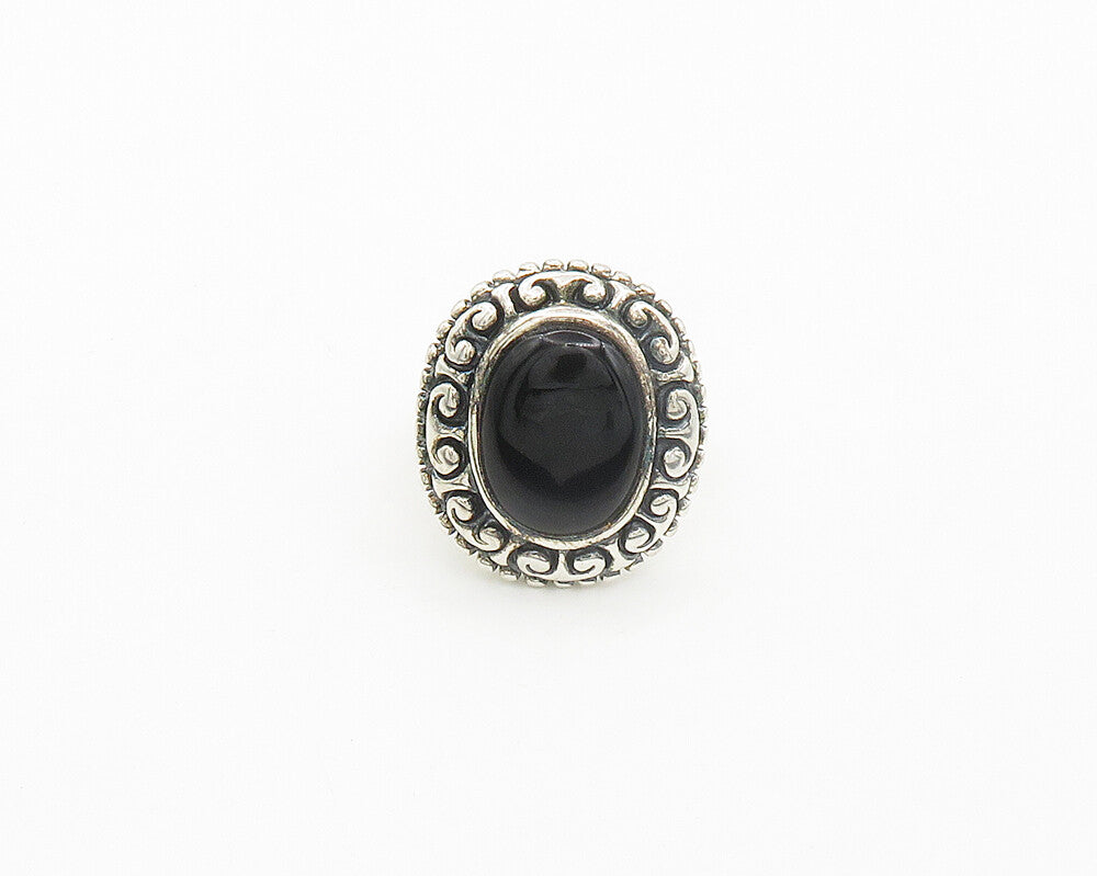 925 Sterling Silver Vintage Black Onyx Pretzel Swirl Cocktail Ring Sz 9  RG19454
