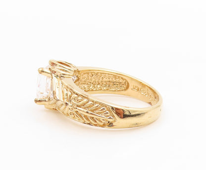 925 Sterling Silver Vintage Ring Gold Plated CZ Statement Band  Sz 8  RG35789