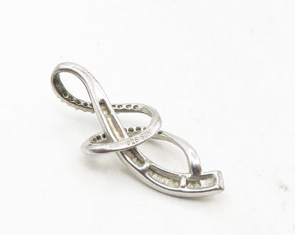 925 Sterling Silver  Genuine Diamonds Shiny Swirl Design Pendant  PT7927