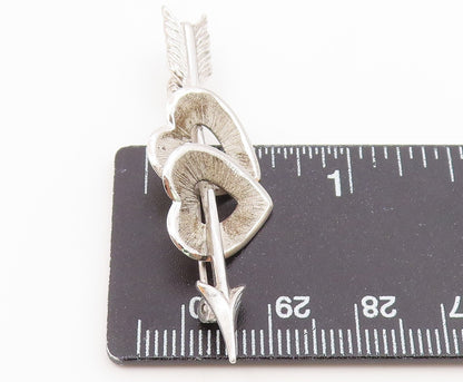 BEAU 925 Silver  Vintage Cupid Arrow Through Love Hearts Brooch Pin  BP9733