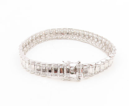 925 Sterling Silver Vintage Bracelet Sparkling CZ Modernist Tennis Link  BT11754