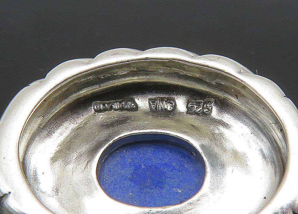 925 Sterling Silver  Vintage Cabochon Lapis Lazuli Oval Swirl Pendant  PT19327