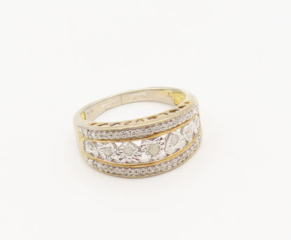925 Sterling Silver  Vintage Love Heart Cutout Diamond Band Ring Sz 7  RG26937