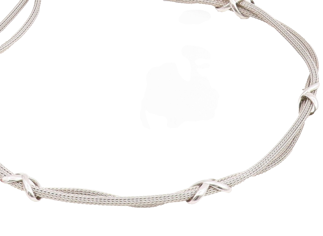 925 Sterling Silver Vintage Necklace Woven Infinity Knot Mesh Choker  NE4792
