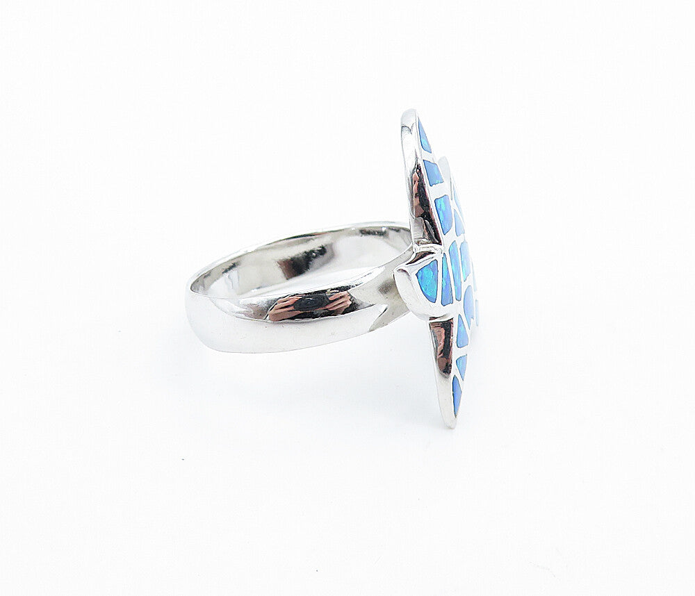 925 Sterling Silver  Inlaid Fire Opal Starfish Cocktail Ring Sz 8.5  RG7754