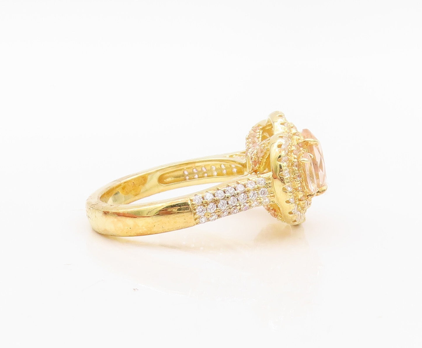 925 Sterling Silver Vintage Ring Gold Plated Designer 2 Tone CZ  Sz 7  RG30163
