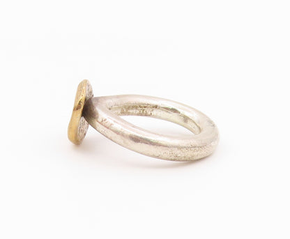 925 Sterling Silver Vintage Ring Two Tone Modernist Solid Disc  Sz 7  RG36534