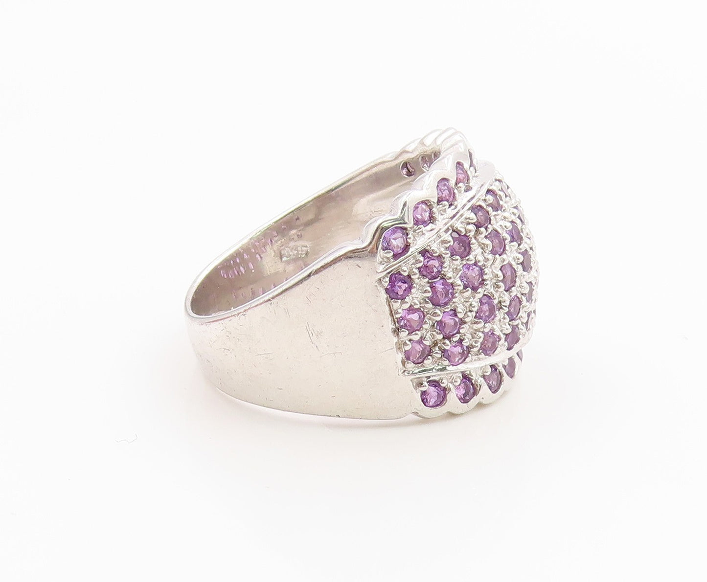 925 Sterling Silver Vintage Ring Amethyst Wide Statement Band  Sz 9  RG36049