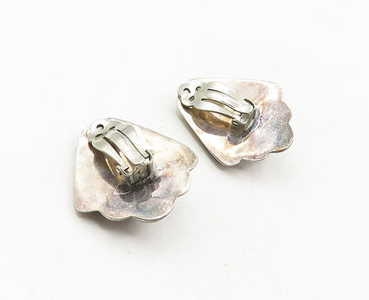 925 Sterling Silver  Vintage Dark Tone Scalloped Non Pierce Earrings  EG4952