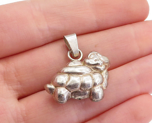 925 Sterling Silver  Vintage Shiny Puffy Turtle Motif Drop Pendant  PT3509