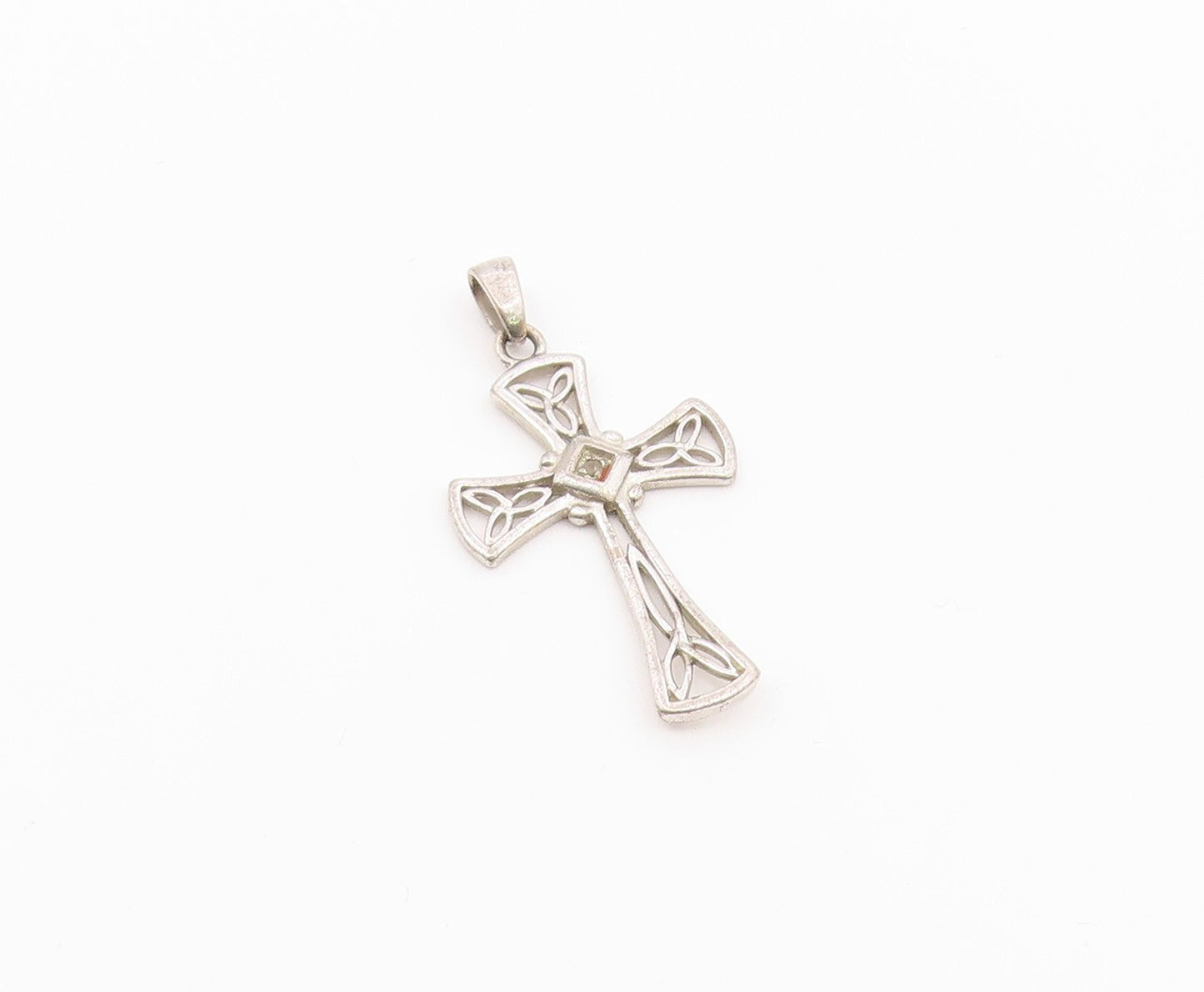 925 Sterling Silver  Vintage Genuine Diamond Religious Cross Pendant  PT16065