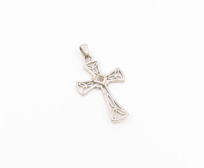925 Sterling Silver  Vintage Genuine Diamond Religious Cross Pendant  PT16065