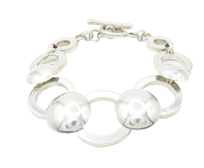 925 Sterling Silver  Vintage Shiny Smooth Open Circle Chain Bracelet  BT5363