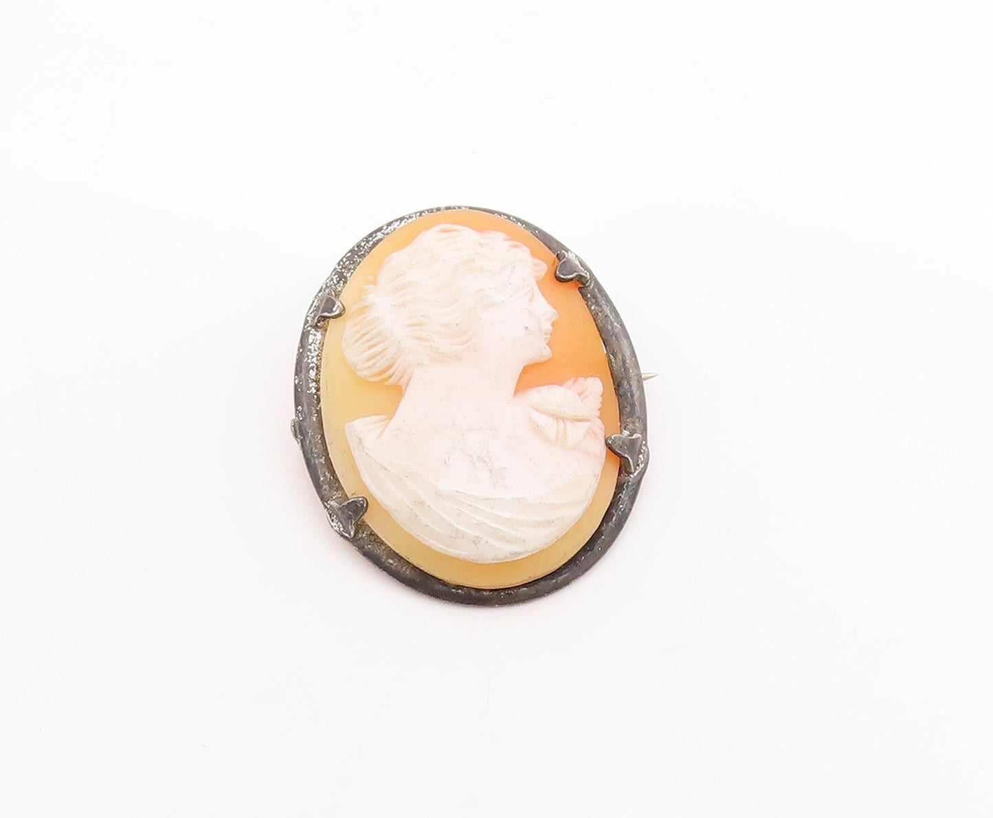 925 Sterling Silver Vintage Brooch Antique Female Profile Cameo  BP11786